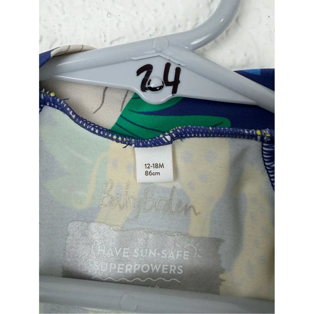 Baby Boden Zipper Fun Sun Safe Surf Swim Suit Animal Safari Print Blue 12-18m